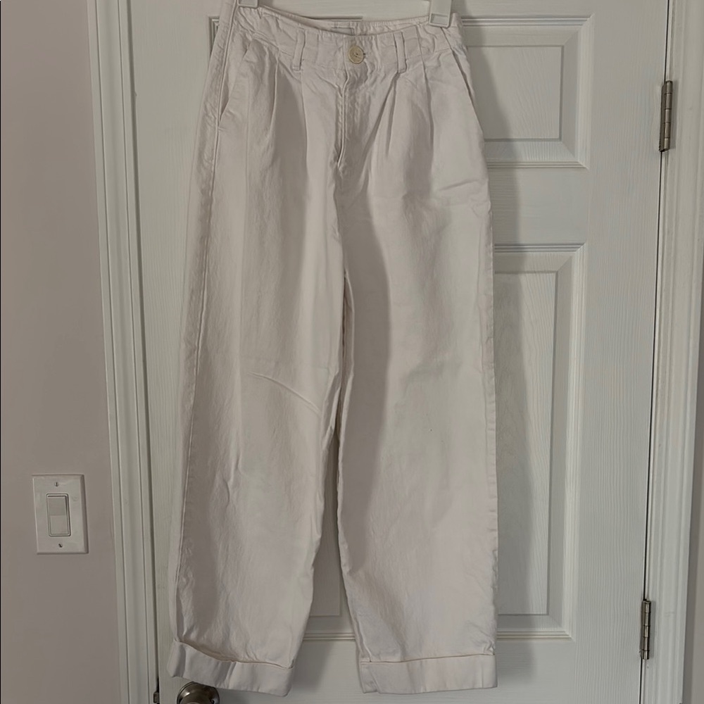 Zara White Denim High-Waisted Pants